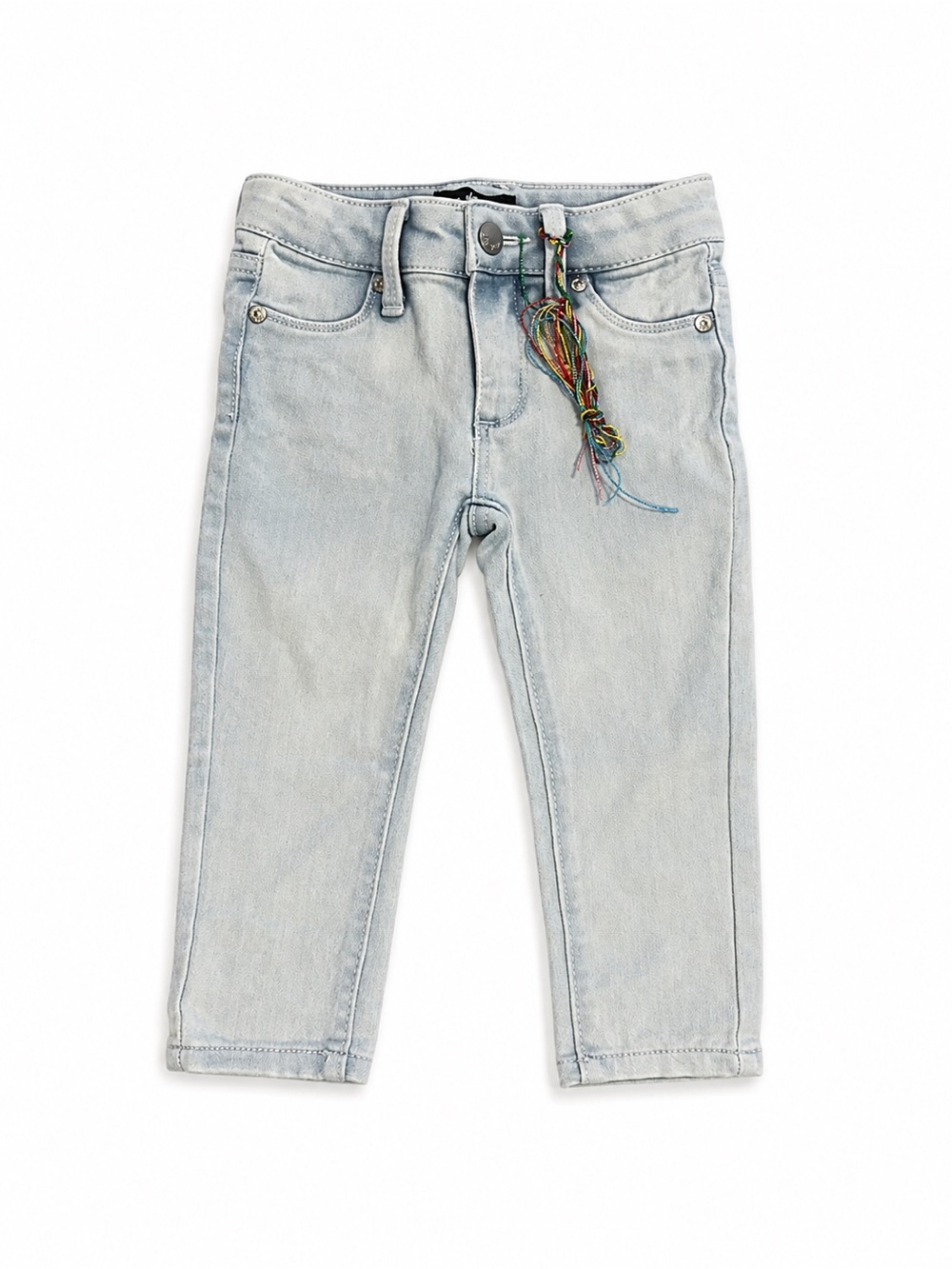 DKNY Light Wash Denim Jeans with Multicolor Braided Tassel